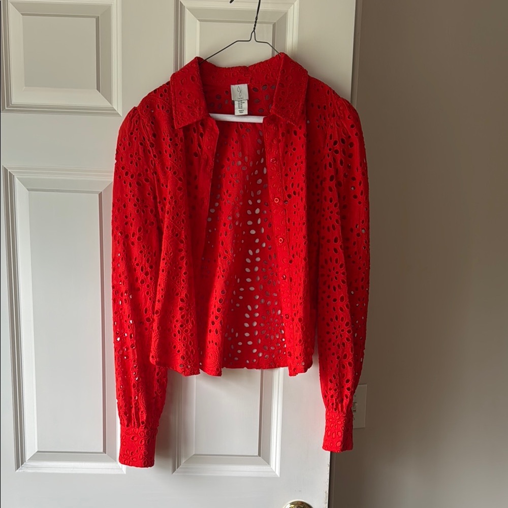 NWOT Joie Vibrant Red Eyelet Blouse